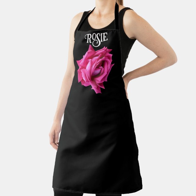 Customizable Rosie name hot pink rose floral boho Apron (Insitu)