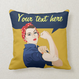 Customizable Rosie Riveter Throw Pillow