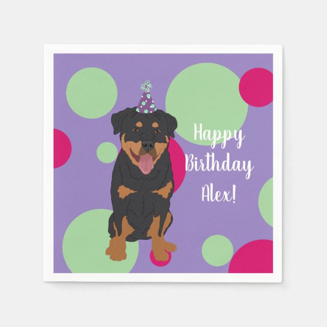 Customizable Rottweiler Birthday Napkin (Front)