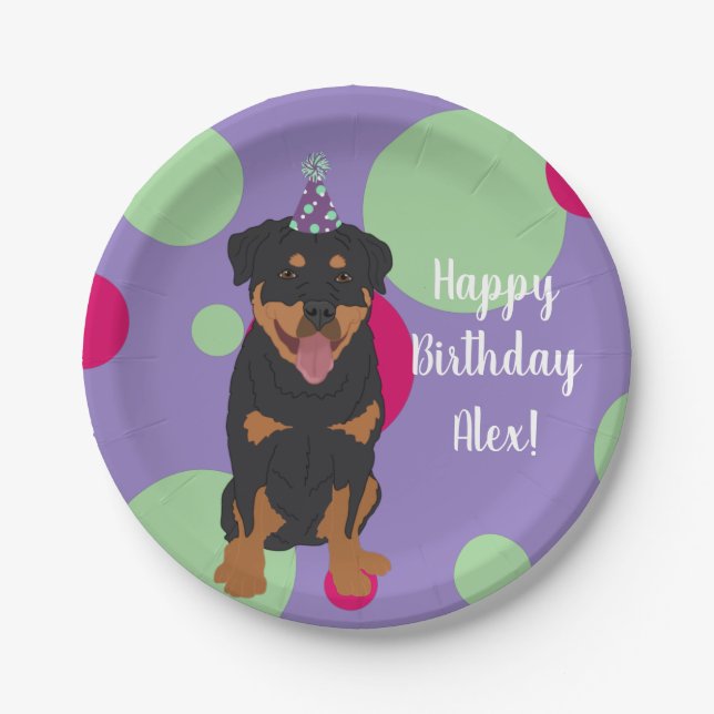 Customizable Rottweiler Birthday Paper Plate (Front)