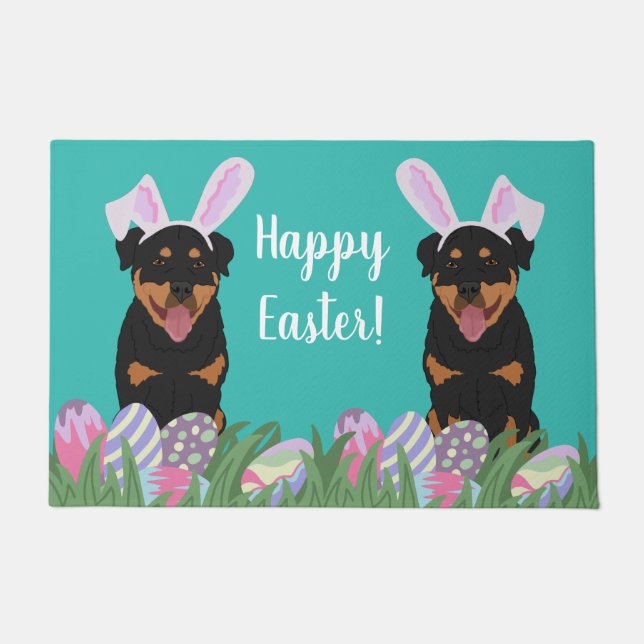 Customizable Rottweiler Easter   Doormat (Front)