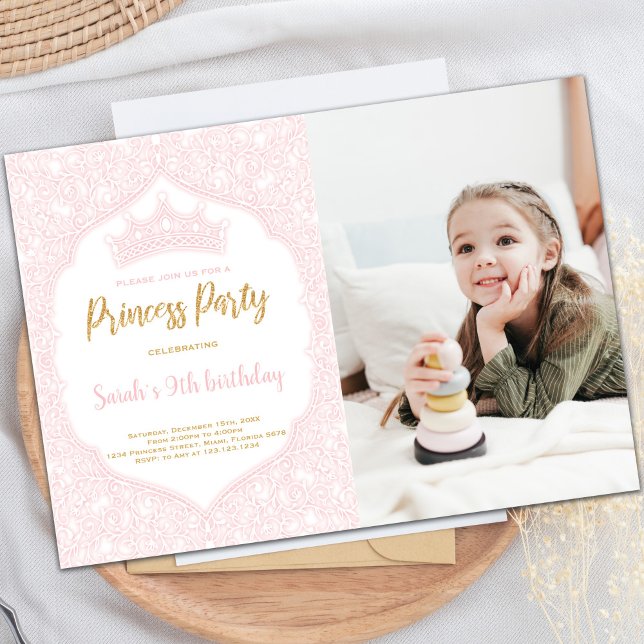 Customizable Royal Party Invitations for Kids (Crown Princess Birthday Invitations with photo)
