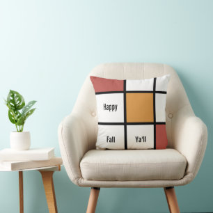 Customizable Rust Gold Mondrian Style Throw Pillow