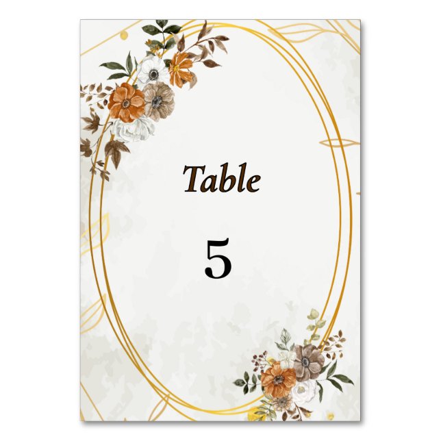 Customizable Rustic Boho Fall Table Number Card (Front)