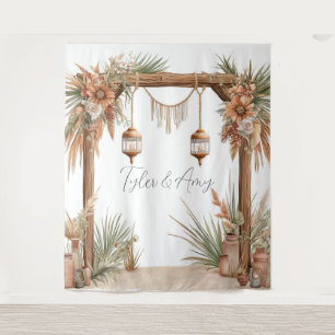 Customizable Rustic Floral Arch Wedding Backdrop Tapestry