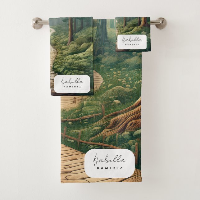 Customizable Rustic Forest Path with Name Bath Towel Set (Insitu)