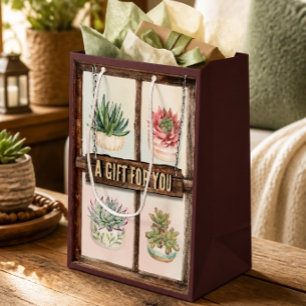 Customizable Rustic Four Potted Succulents Medium Gift Bag