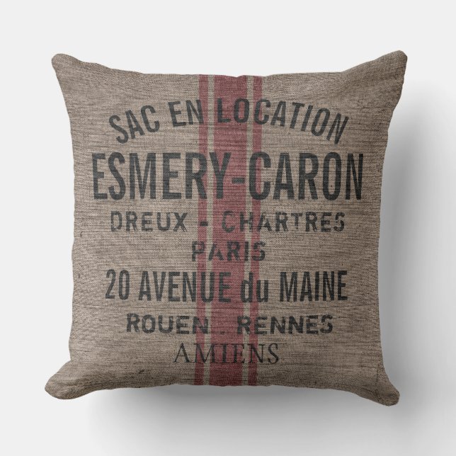 Customizable Rustic French Grainsack Throw Pillow (Front)