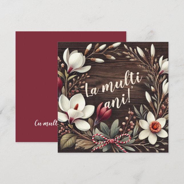 Customizable Rustic "La Mulți Ani" Floral  Holiday Card (Front/Back)