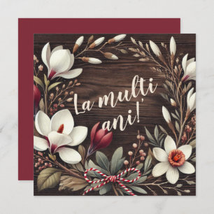Customizable Rustic "La Mulți Ani" Floral  Holiday Card