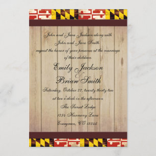 Customizable rustic Maryland flag wedding invites