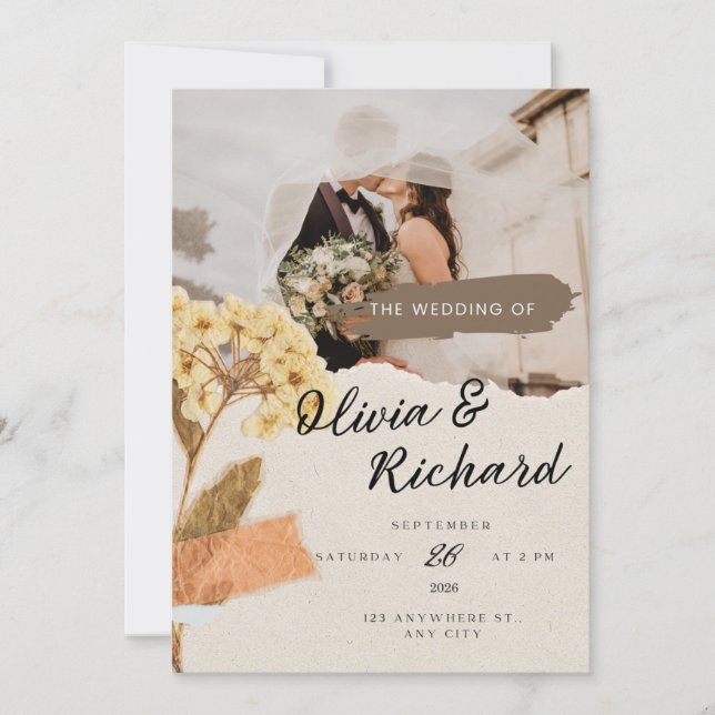 Customizable Rustic Photo Wedding Invitation (Front)