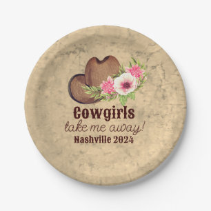Customizable Rustic Pink Floral Cowgirl  Paper Plate