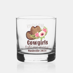 Customizable Rustic Pink Floral Cowgirl Whiskey Glass