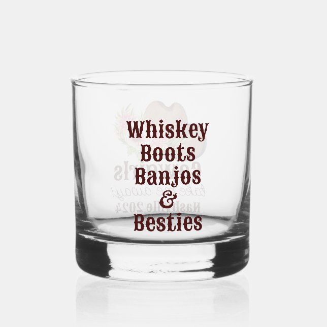 Customizable Rustic Pink Floral Cowgirl  Whiskey Glass (Back)