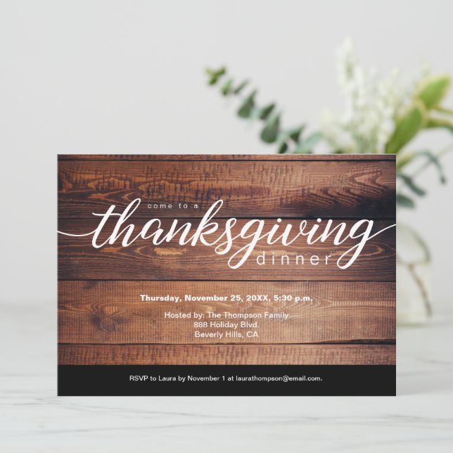 Customizable Rustic Thanksgiving Dinner Wood Grain Invitation (Standing Front)