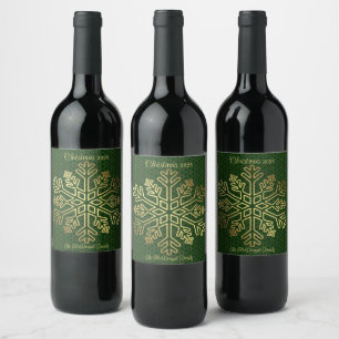 Customizable Sage Green & Gold Snowflake Wine Label