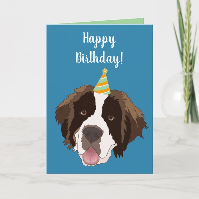 Customizable Saint Bernard Birthday Holiday Card (Front)