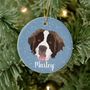 Customizable Saint Bernard Christmas Ceramic Ornament