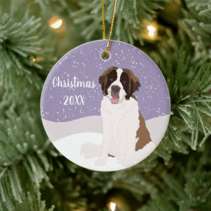 Customizable Saint Bernard Christmas Ceramic Ornament