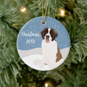 Customizable Saint Bernard Christmas  Ceramic Ornament