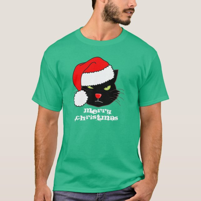 Customizable Santa Hat Cat T-Shirt (Front)
