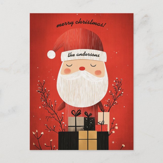Customizable Santa on Sledge Pulled By an Elk Holiday Postcard (Front)