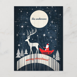 Customizable Santa on Sledge Pulled By an Elk Holiday Postcard