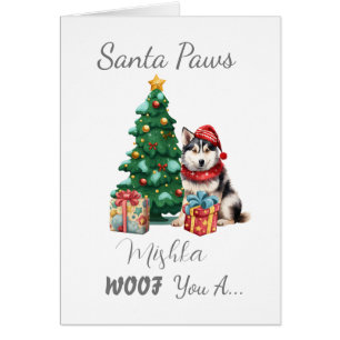 Customizable Santa Paws Husky Christmas Card