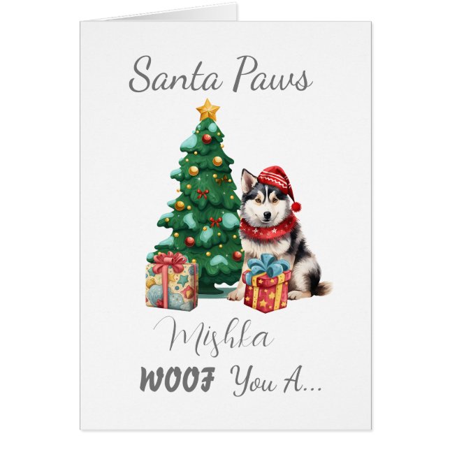Customizable Santa Paws Husky Christmas Card (Front)