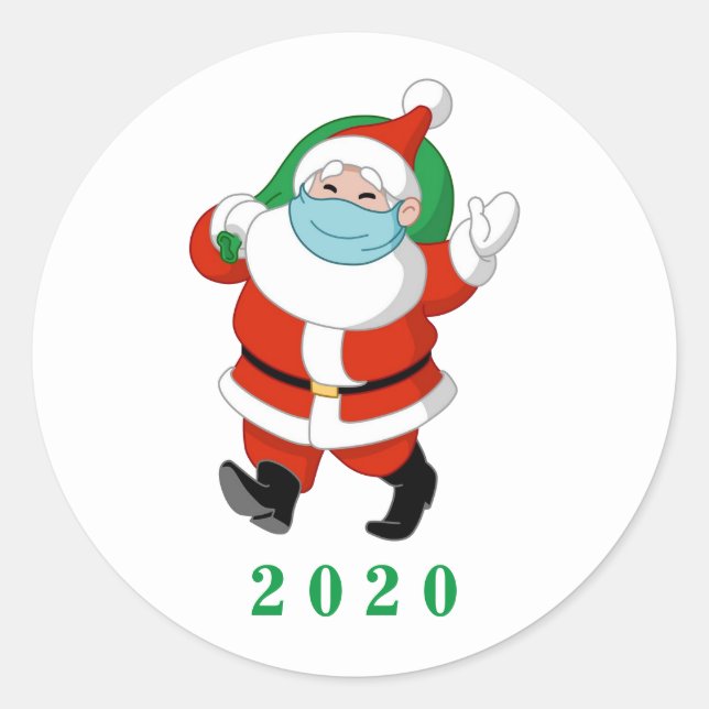Customizable Santa wearing medical mask Classic Round Sticker (Front)