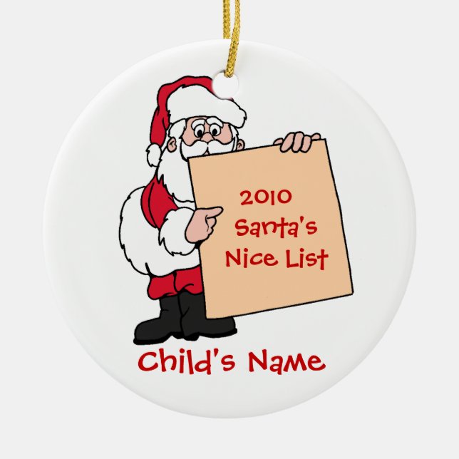 Customizable Santa's Nice List Ornament (Front)