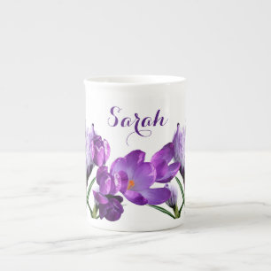 Customizable Sarah name pretty purple flower fun   Bone China Mug