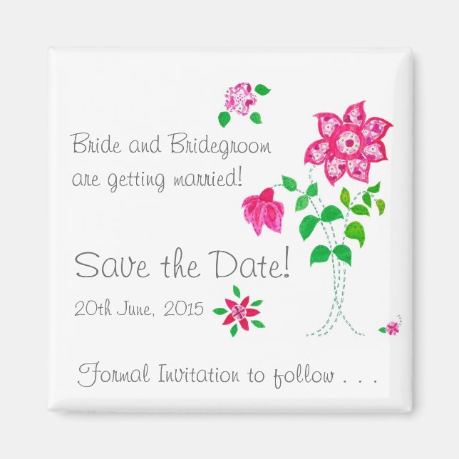 Customizable Save the Date Magnet Pink Flowers (Front)