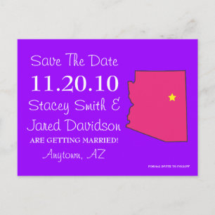 Customizable Save the Date State - ARIZONA Announcement Postcard