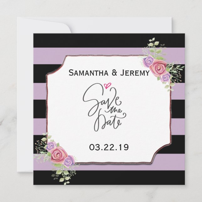 Customizable Save the Date Stripes with Floral (Front)