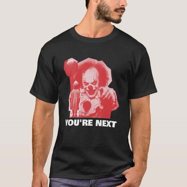 CUSTOMIZABLE SCARY CLOWN WITH BALLOON ADD PHRASE T-Shirt (Front)