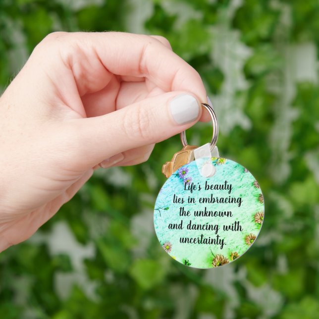 Customizable Scattered Flowers Inspirational Quote Keychain (Hand)