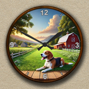 Customizable Scenic Farmhouse and Beagle Clock