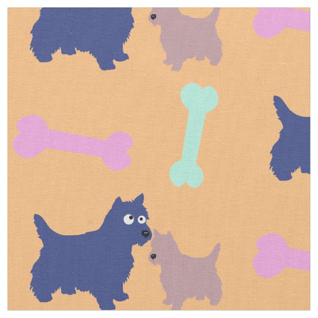 Customizable Scottish Terrier and Puppy Fabric (Close Up)