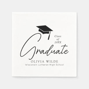 Customizable Script Black & White Graduation Paper Napkin