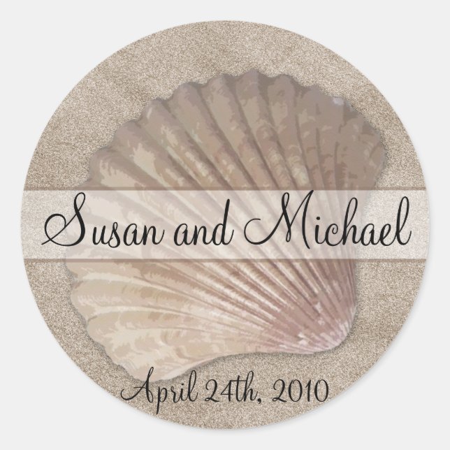 Customizable Sea Shell Wedding Stickers (Front)