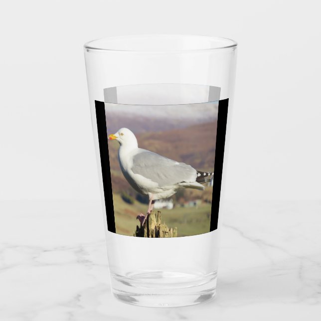 Customizable Seagull on Fence Post Glass (Front)