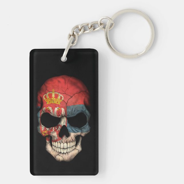 Customizable Serbian Flag Skull Keychain (Back)