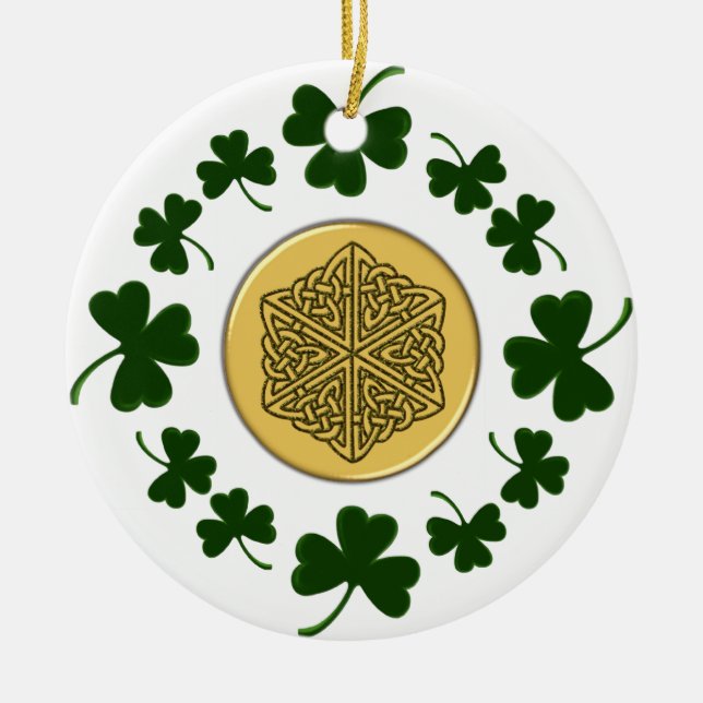 CUSTOMIZABLE!  Shamrocks - Gold Irish Celtic Ceramic Ornament (Front)