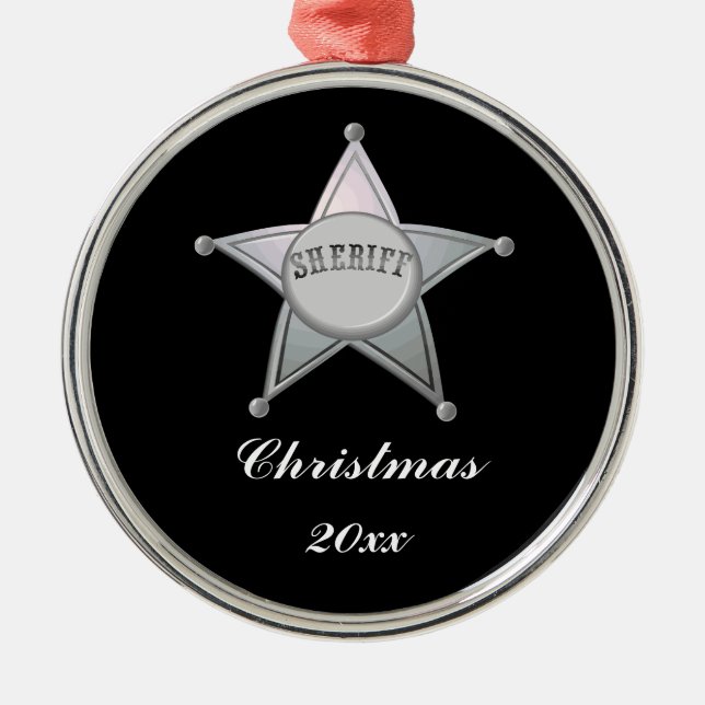 Customizable Sheriff Badge Star Officer Design Metal Ornament (Front)