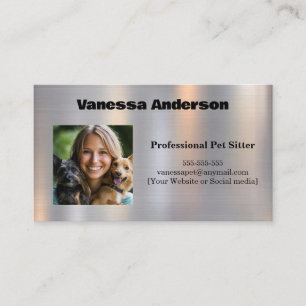 Customizable Shiny Metal Texture Pet Sitter Business Card