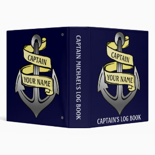 Customizable Ship Anchor Your Name Captain Log Binder