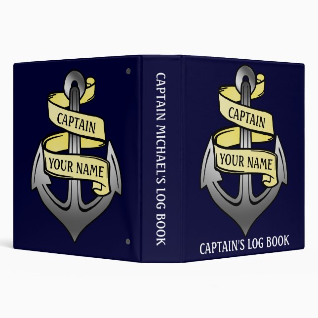 Customizable Ship Anchor Your Name Captain Log Binder (Background)