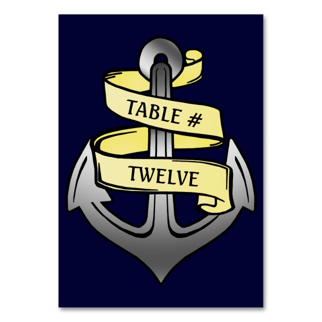 Customizable Ship Captain Anchor Nautical Party Table Number (Front)
